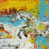 Shan Amrohvi, 08 x 08 inch, Oil on Canvas, Horse Painting, AC-SA-115